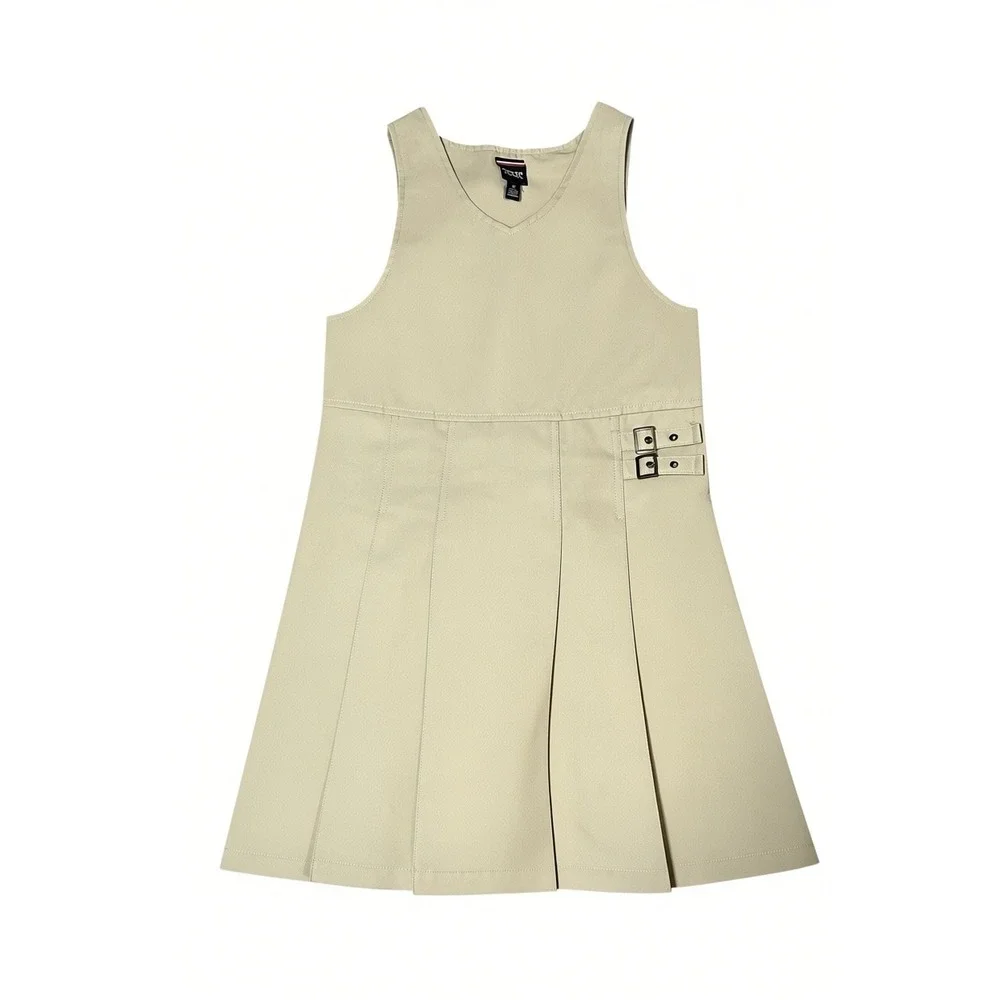 French Toast Girls Khaki Pleated School Uniform Jumper Dress Tan Size 14